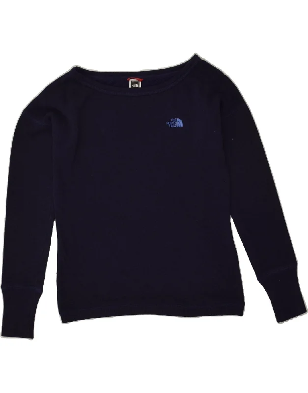 THE NORTH FACE Womens Sweatshirt Jumper UK 10 Small Navy Blue Cotton Hoodie with Elastic Waist Stretchable Comfortable