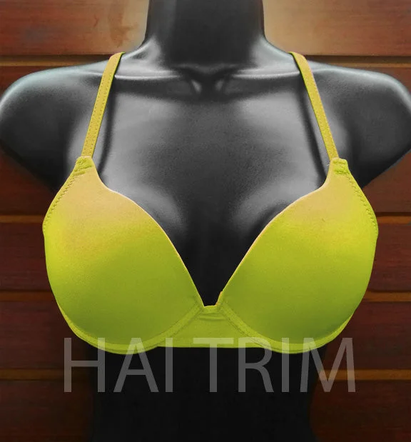 Yellow Green Tie-Back Bra, B-85 Soft Mesh Bra
