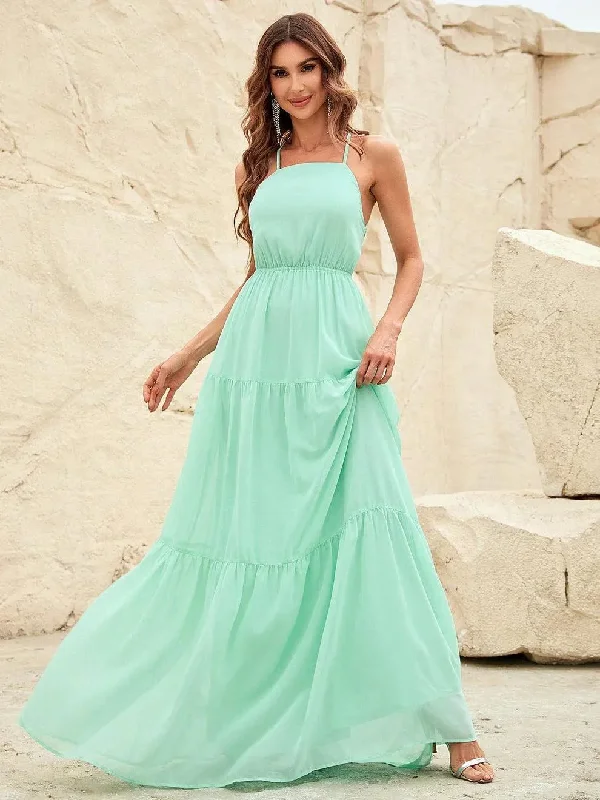 Back Lace Up Chiffon Tiered Maxi Dress Cozy Wrap Maxi Dress