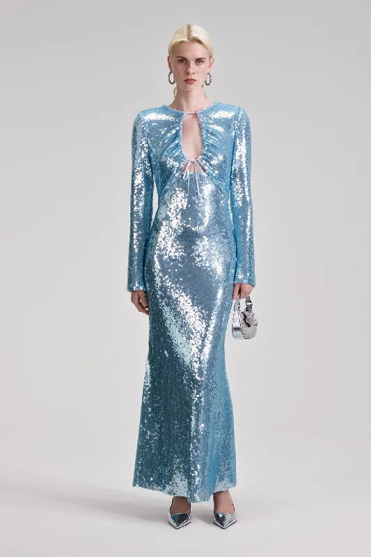 Blue Sequin Maxi Dress Casual Maxi Dress with Pockets