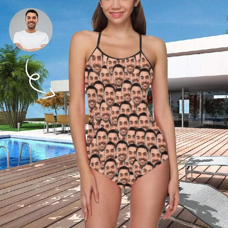 #Bathingsuit-Custom Face Boyfriend/Husband Funny Photo Swimsuit Personalized Women's One Piece Bathing Suits For Her High-Waist Bikini Set