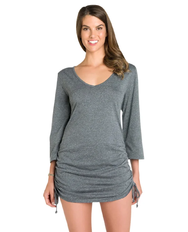 Eco Swim Solid Grey Adjustable Side Shirred Tunic Push-Up Bikini Top