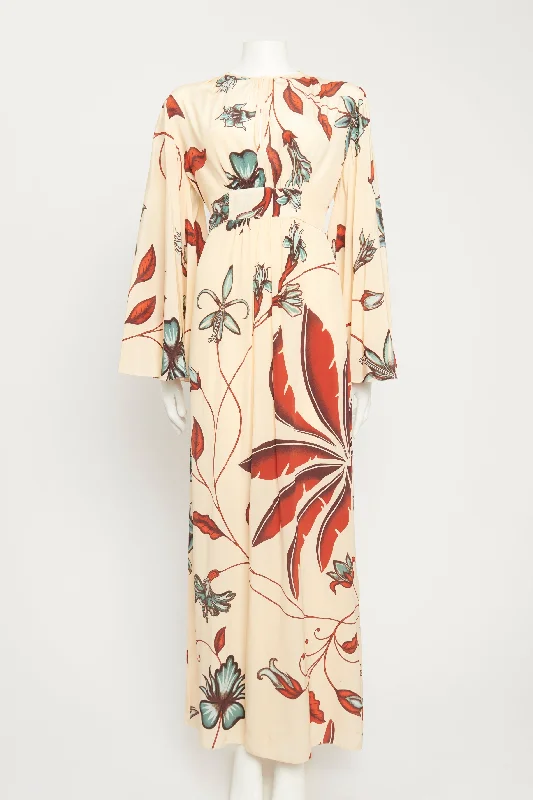 Flared-sleeve Silk Crepe De Chine Preowned Maxi Dress Elegant Velvet Maxi Dress