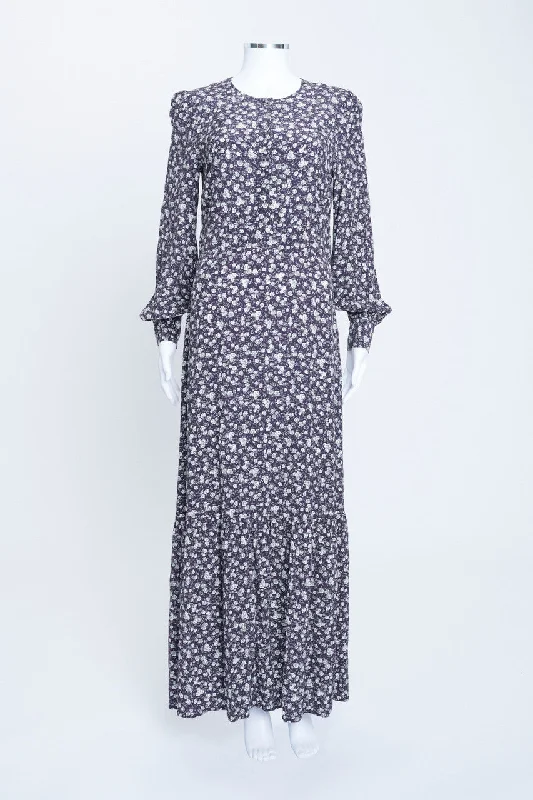 Floral Print Tiered Long Sleeve Maxi Dress Cozy Ruffle Sleeve Maxi Dress