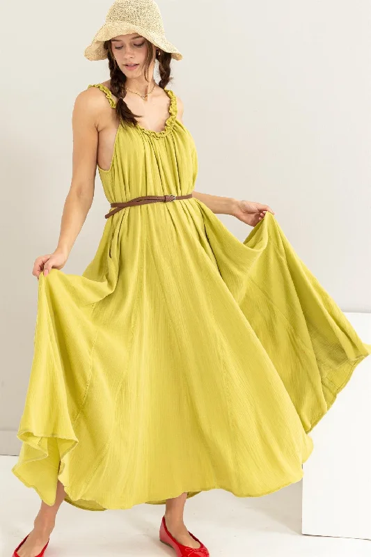 HYFVE Frill Sleeveless A-Line Maxi Dress Elegant Lace Maxi Dress