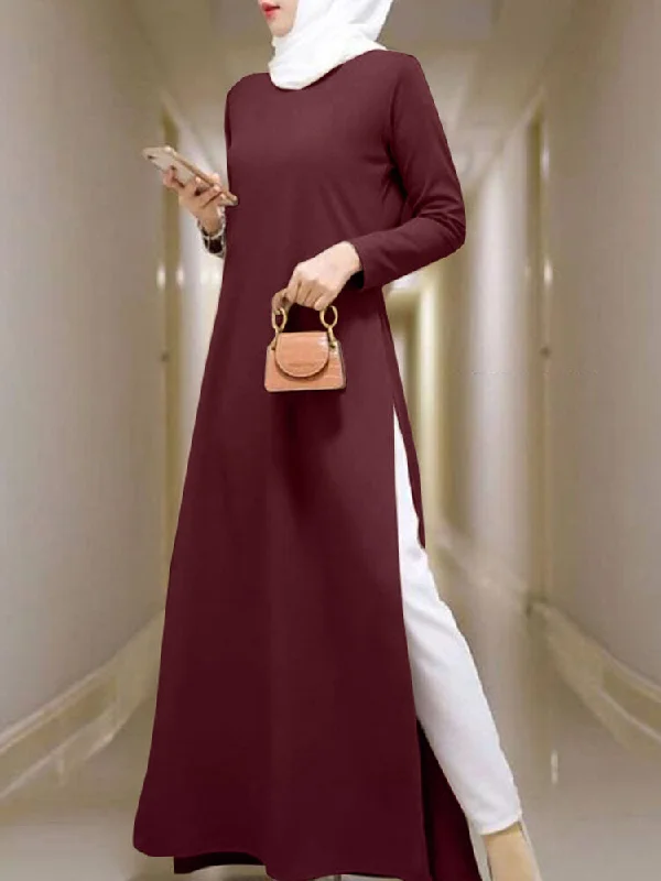 Kaftan Tunic Solid Leisure Split Skirt Women Maxi Dress Elegant Silk Maxi Dress