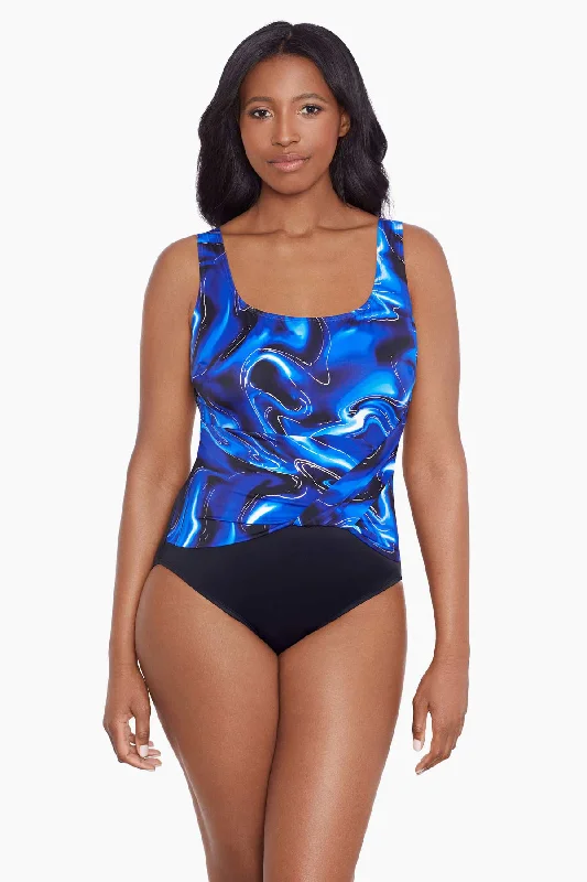 Twist Pull Sash Tank Long Torso One Piece Swimsuit Infinite Shine Floral Swimwear Set