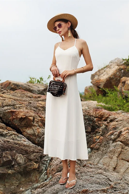 Simple White Long Maxi Dress Trendy Printed Maxi Dress