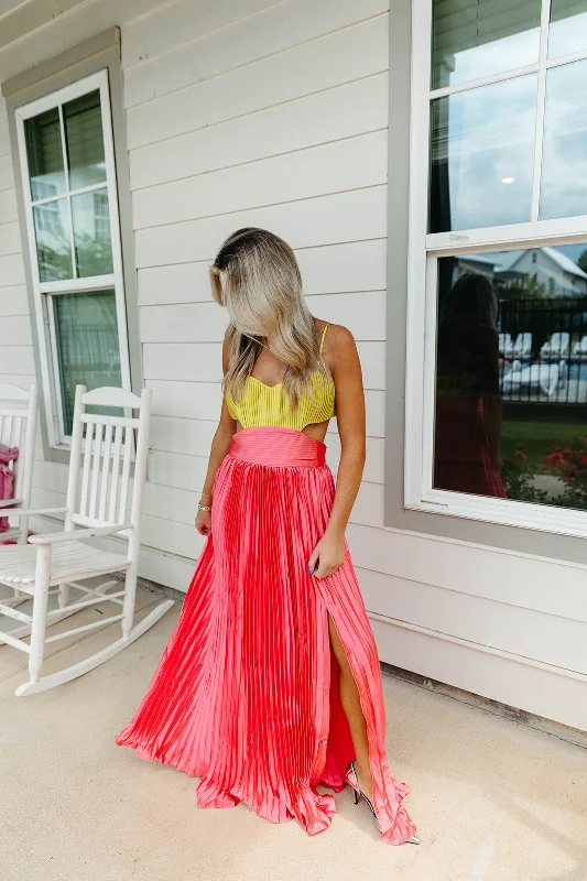 Tanya Maxi Dress - Lime/Pink Cozy Spaghetti Strap Maxi Dress