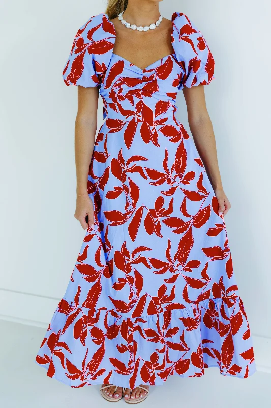 Tiffany Maxi Dress - Blue Multi Cozy Cold-Shoulder Maxi Dress