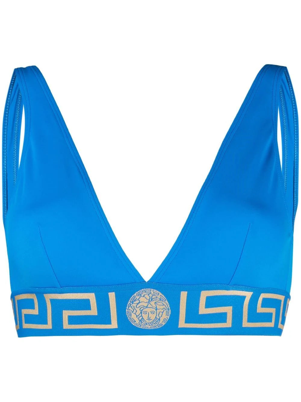 Versace Blue Greek Key Triangle Swim Top Elegant Halter Bikini