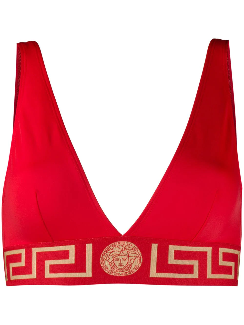 Versace Red Greek Key Triangle Swim Top Chic Swimsuit Cover-Up