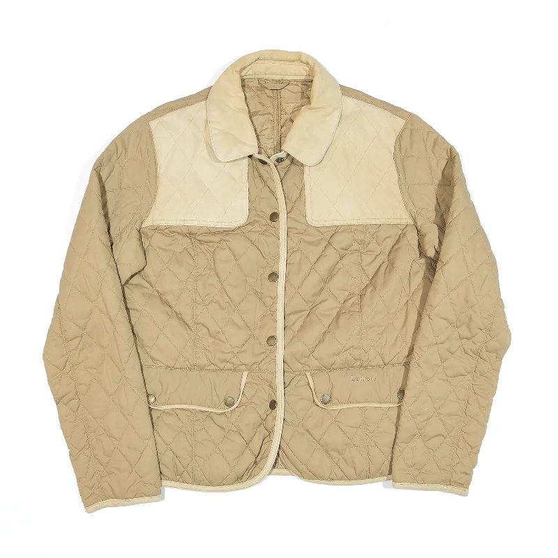 BARBOUR Stratford Jacket Beige Nylon Quilted Womens UK 12 Zippered Front Buttoned Front Snap Front BARBOUR Stratford Jacket Beige Nylon Quilted Womens UK 12 Zippered Front Buttoned Front Snap Front