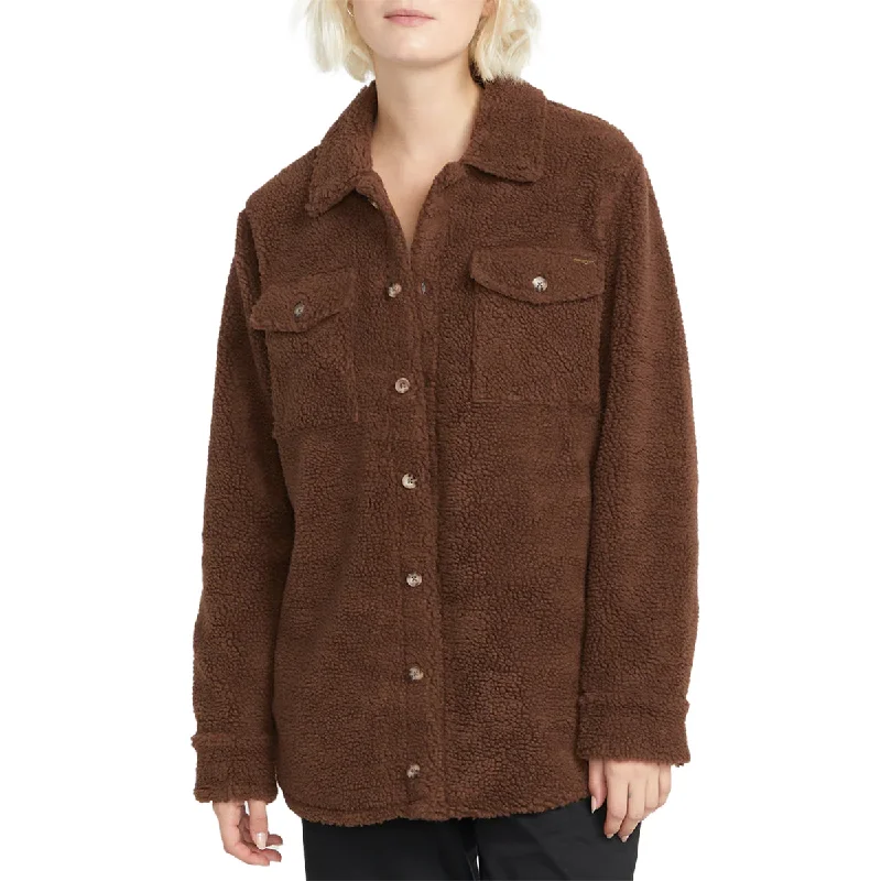 Volcom Women's Silent Sherpa Jacket - Chocolate Wool Fabric Cashmere Fabric Tweed Fabric Volcom Women's Silent Sherpa Jacket - Chocolate Wool Fabric Cashmere Fabric Tweed Fabric