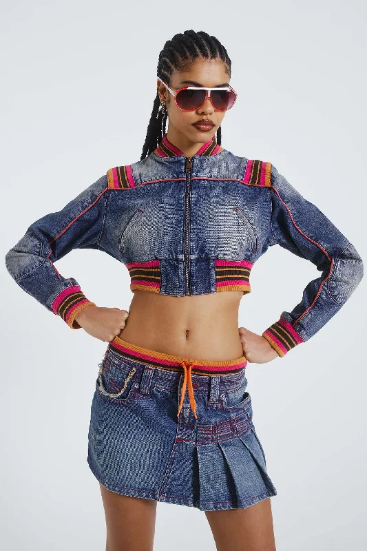 Sherbet Denim Side Pleat Mini Skirt corduroy skirt textured