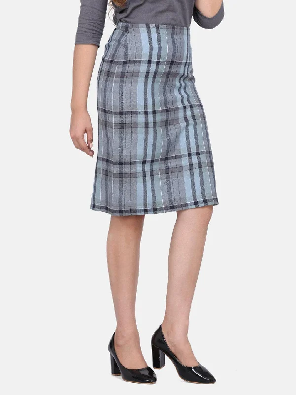 Checkered Straight Cotton Skirt - Grey cashmere skirt soft
