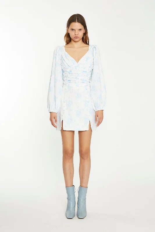 Blue Wallpaper Floral Split-Front Mini-Skirt lace skirt delicate