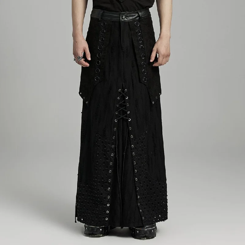 Men's Punk Strappy Eyelet Ripped Skirt wool skirt sturdy