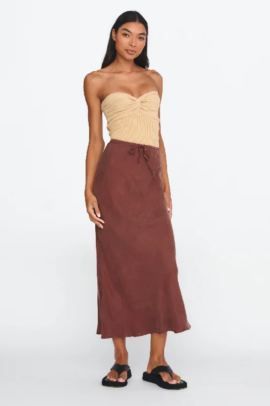 Merisa Drawstring Midi Skirt Choco belted skirt waist