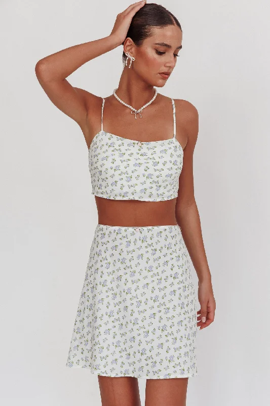 Miss Cupid Floral Mini Skirt Ivory/Blue velvet skirt plush