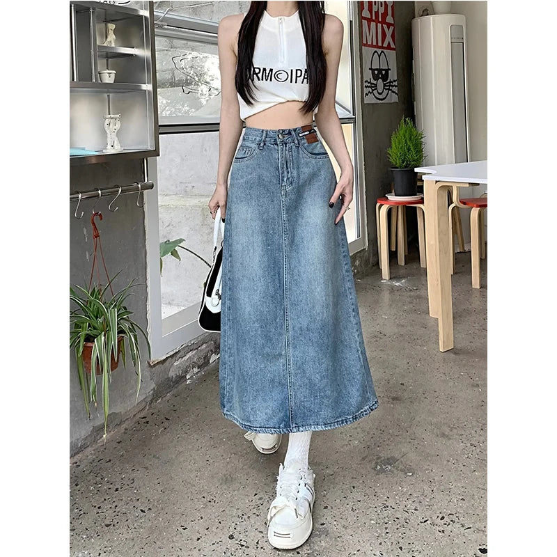 High Waist Jeans Skirt Straight Side Split A-line Pencil Skirt zip skirt side