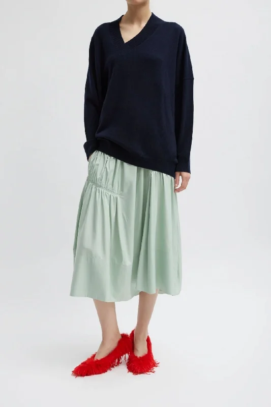 Tibi Shirred Nylon Panelled Skirt - Lido Green leather skirt sleek