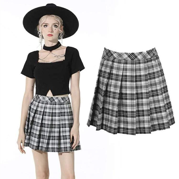 Women's Gothic Plaid Pleated Short Skirt denim skirt fashionable